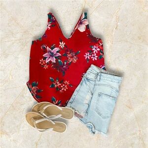 Old Navy Red Floral Tank Top
